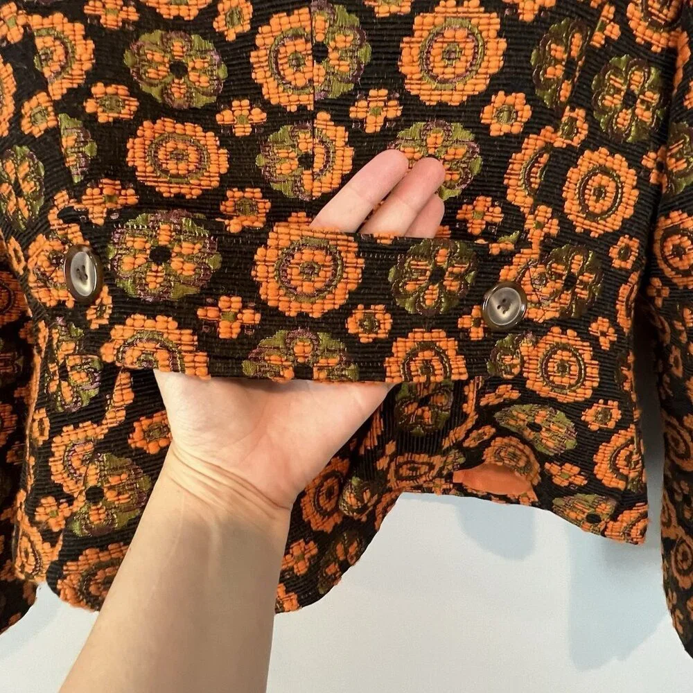 Sara Campbell Orange Floral Blazer Size 6 Retro Twee Phoebe Buffay Indie Art